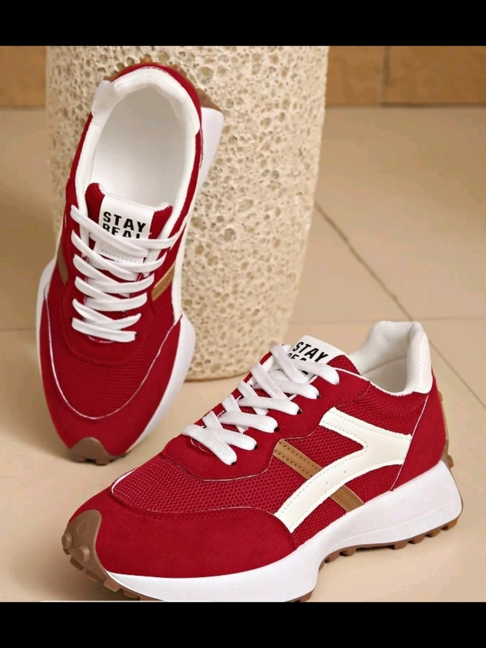 Women’s Red Lace-Up Sneakers with White Accents